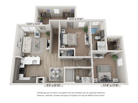 Floor plan for 2 beds, 2 baths, 1090 sqft